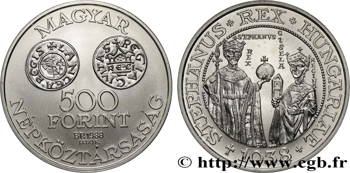 HONGRIE 500 Forint Proof Étienne Ier de Hongrie 1988 Budapest FDC 