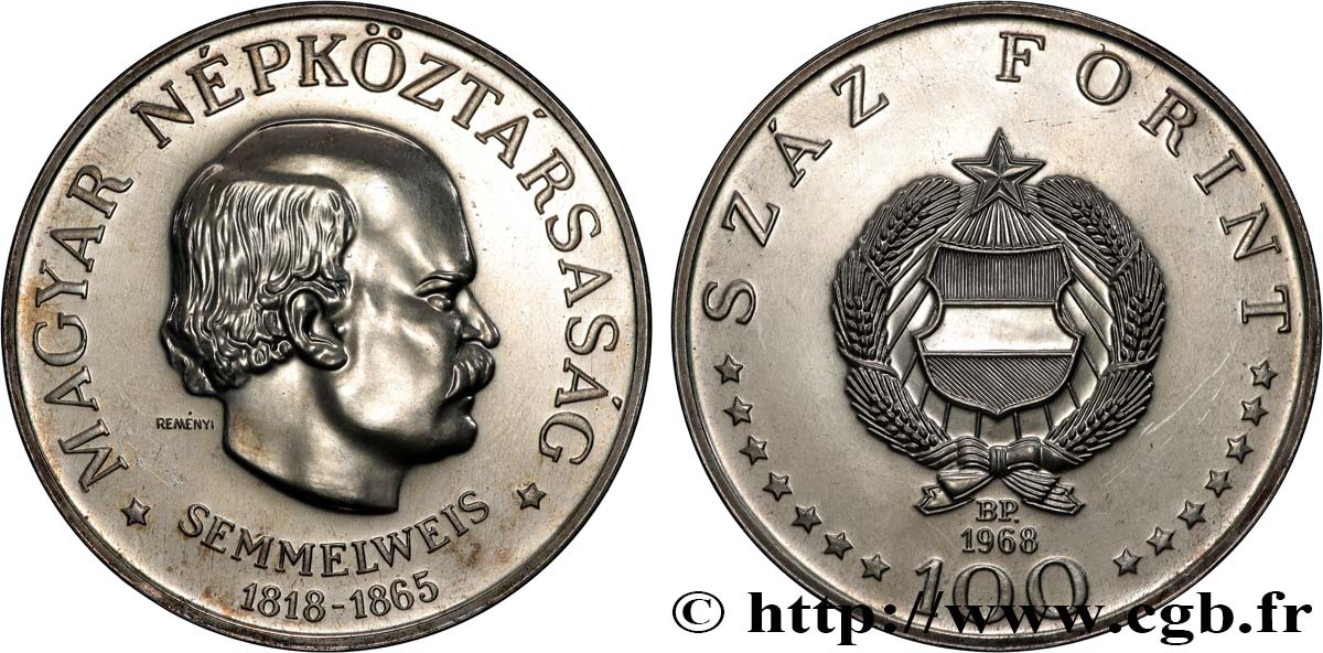 HUNGARY 100 Forint Ignác Semmelweis 1968 Budapest AU 