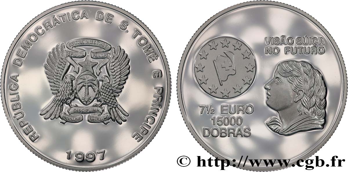 SAO TOMÉ UND PRINCIPE 15000 Dobras - 7 1/2  Euro Proof Vision suisse du futur 1997  fST 