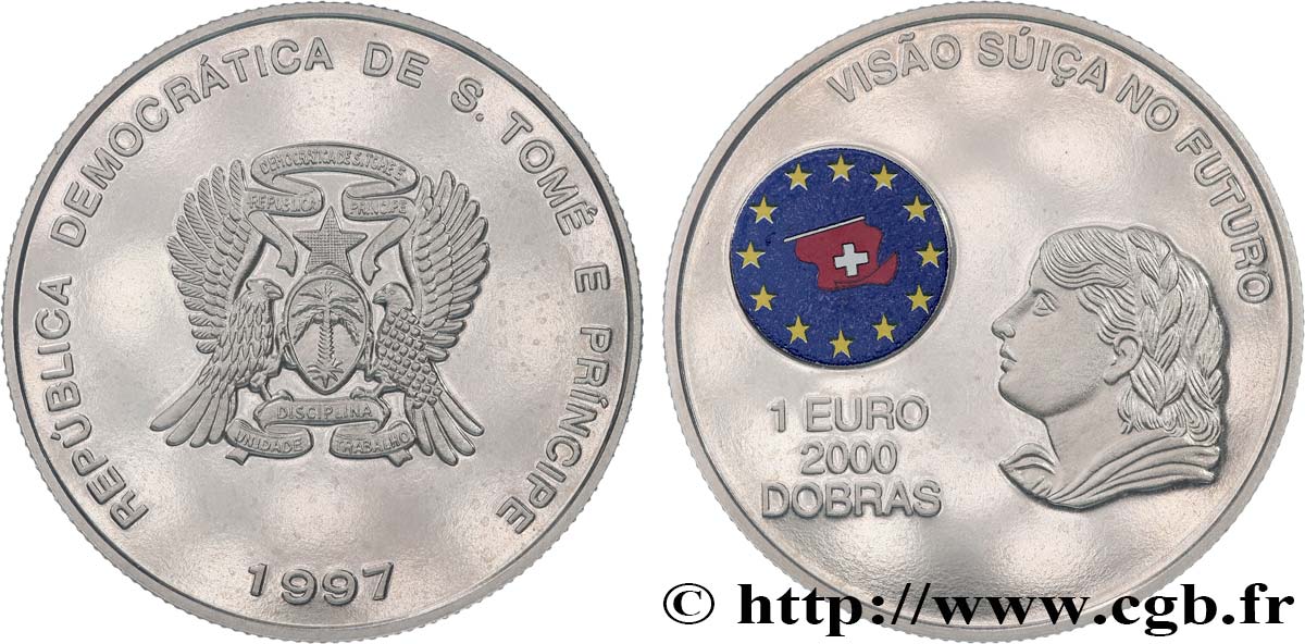 SAO TOMÉ UND PRINCIPE 2000 Dobras - 1  Euro Proof Vision suisse du futur 1997  fST 