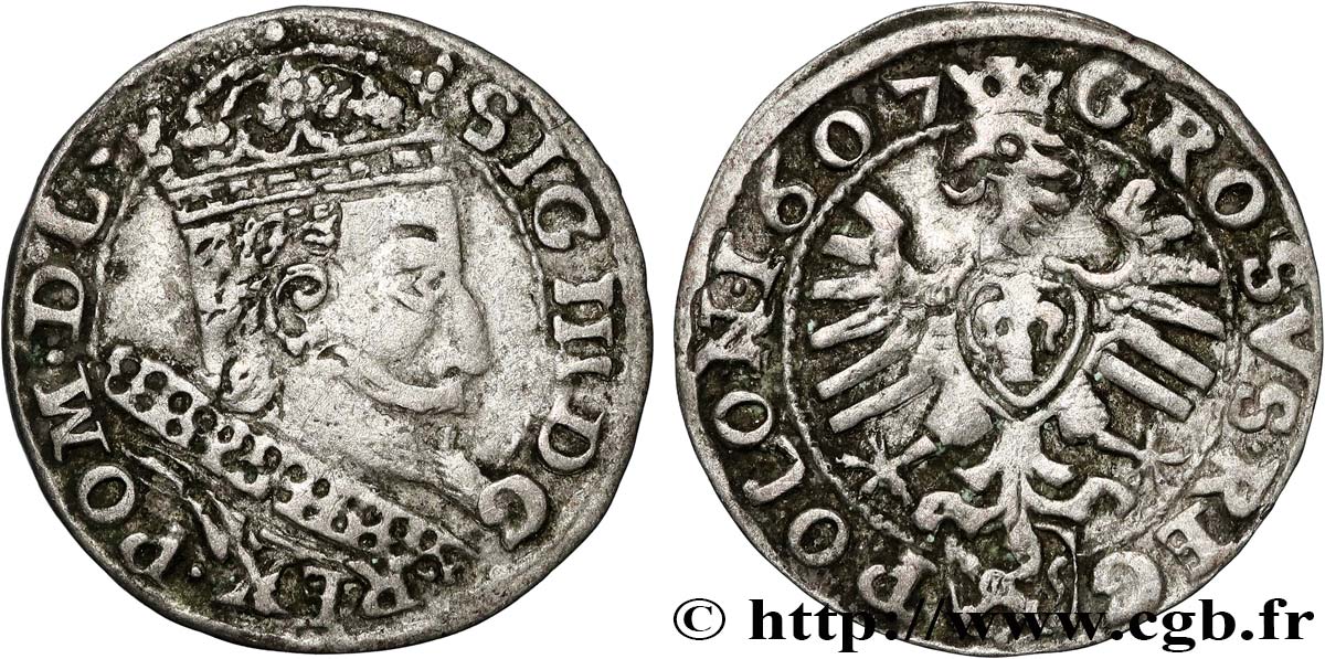 POLONIA - SIGISMONDO III VASA 1 Grosz 1607 Cracovie q.BB 