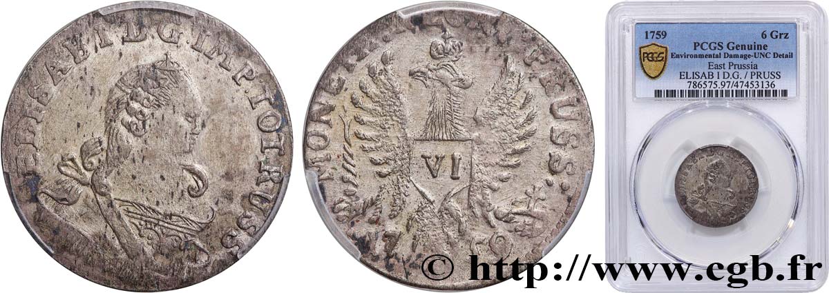 GERMANY - RUSSIAN OCCUPATION OF EAST PRUSSIA - ELISABETH I 6 Gröscher 1759  MS PCGS
