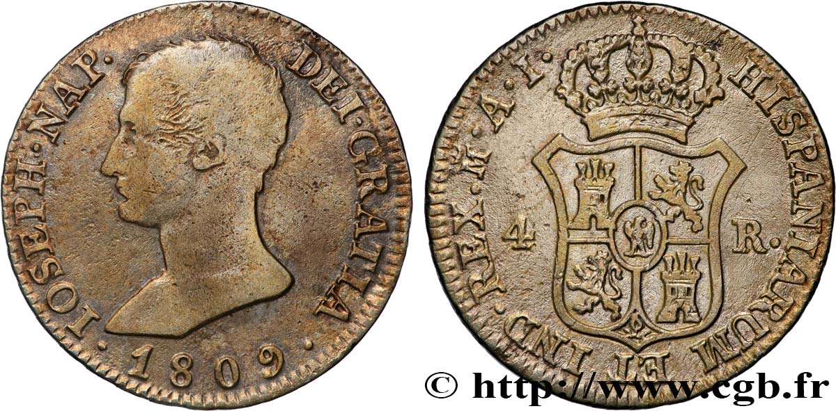 ESPAGNE - ROYAUME D ESPAGNE - JOSEPH NAPOLÉON 4 Reales 1809 Madrid TB+/TTB