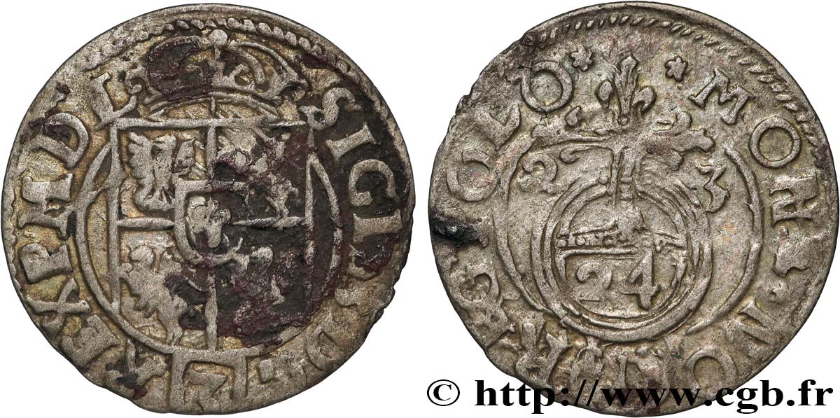 POLOGNE - ROYAUME DE POLOGNE - SIGISMOND III VASA 1 Półtorak / 3 Polker / 1/24 Thaler Sigismond III Vasa 1623 Cracovie TB+