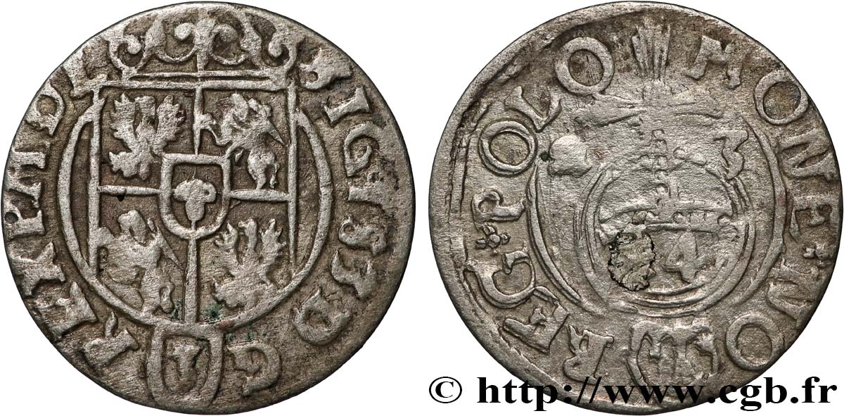 POLOGNE - ROYAUME DE POLOGNE - SIGISMOND III VASA 1 Półtorak / 3 Polker / 1/24 Thaler Sigismond III Vasa 1623 Cracovie TB+