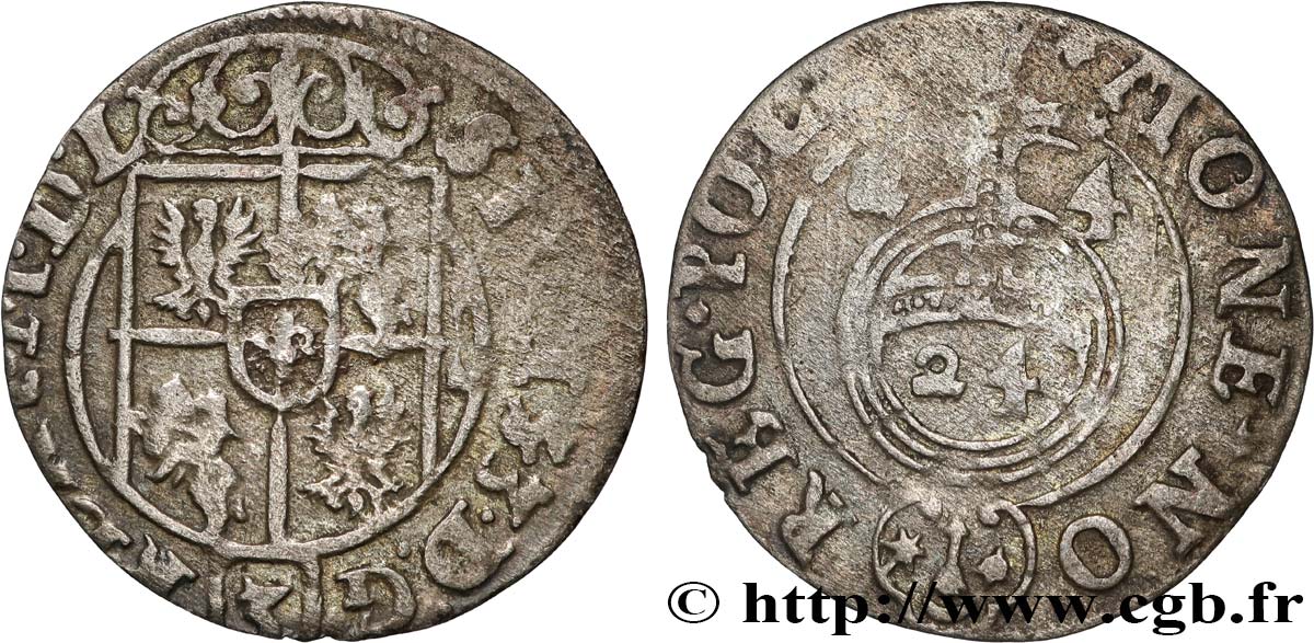 POLOGNE - ROYAUME DE POLOGNE - SIGISMOND III VASA 1 Półtorak / 3 Polker / 1/24 Thaler Sigismond III Vasa 1624 Cracovie TB+