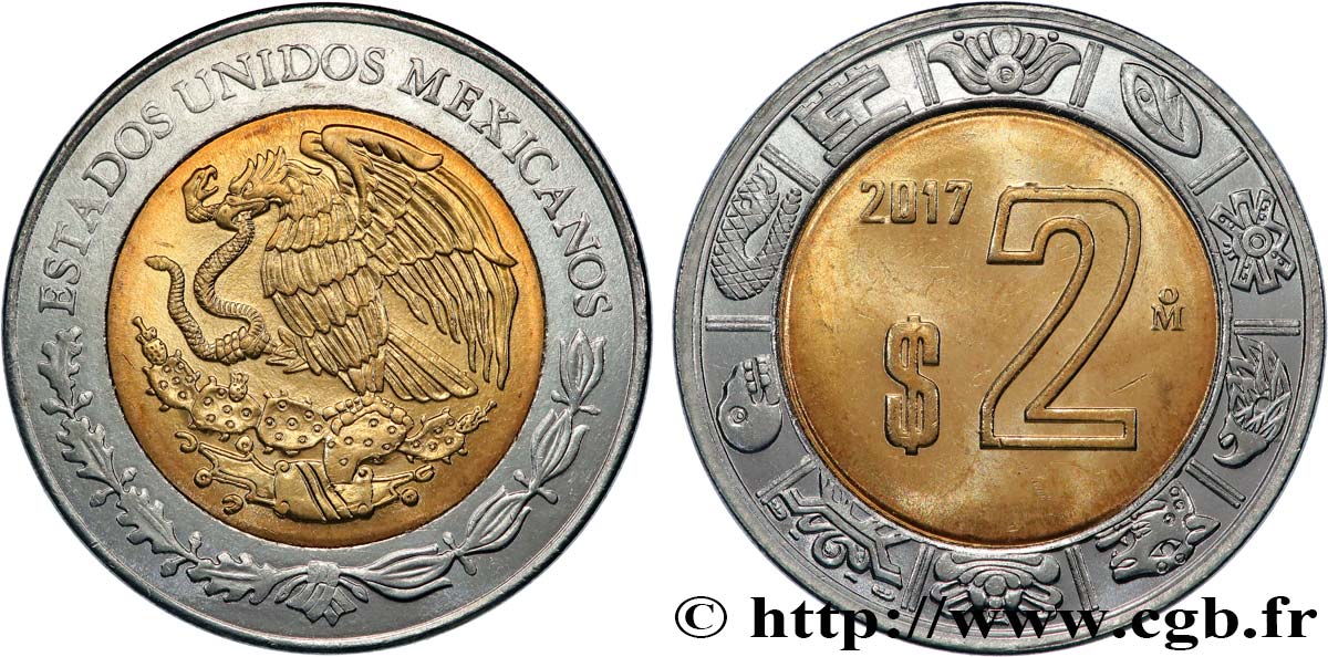 MEXICO 2 Pesos 2017 Mexico MS 
