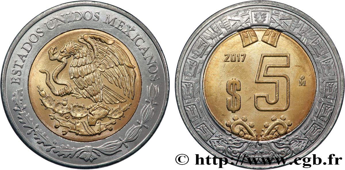 MEXICO 5 Pesos 2017 Mexico MS 