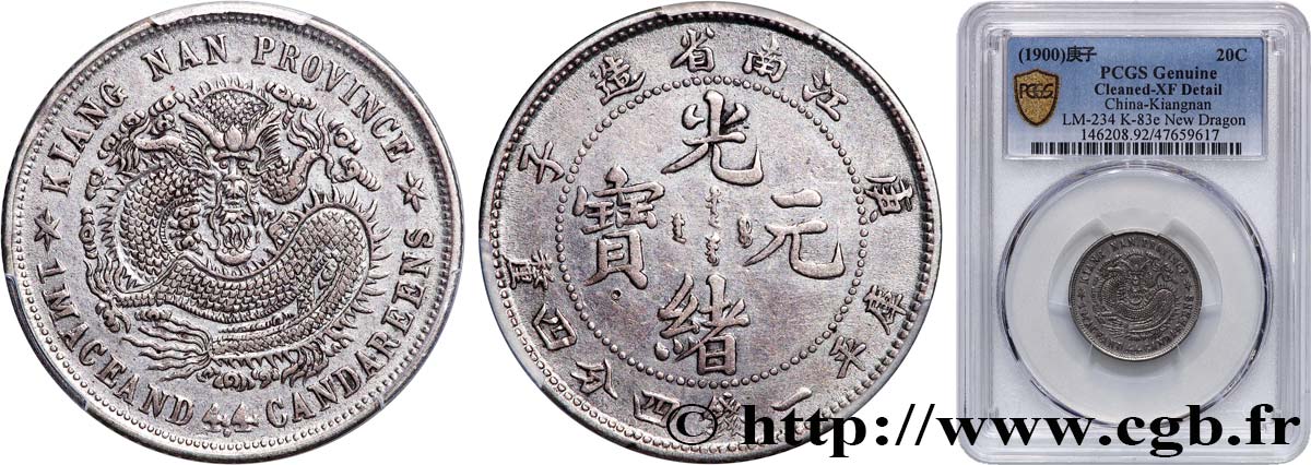 REPUBBLICA POPOLARE CINESE 20 Cents province de Kiangnan - Dragon  1900  BB PCGS