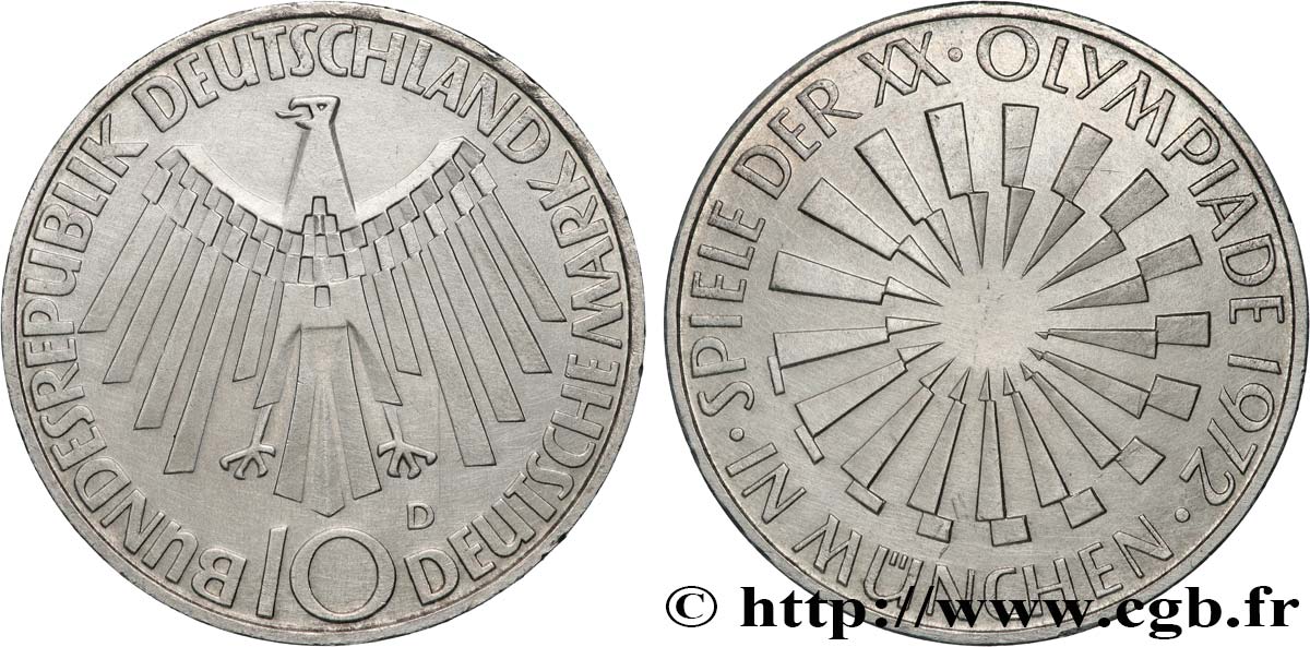 ALLEMAGNE 10 Mark XXe J.O. Munich “IN MÜNCHEN” 1972 Munich SPL
