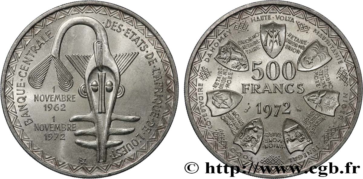 ÉTATS DE L AFRIQUE DE L OUEST (BCEAO) 500 Francs BCEAO 1972 Paris SPL