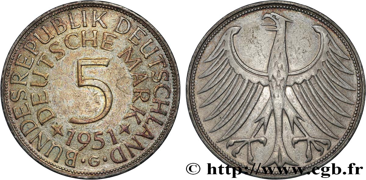 ALEMANIA 5 Mark aigle 1951 Karlsruhe MBC
