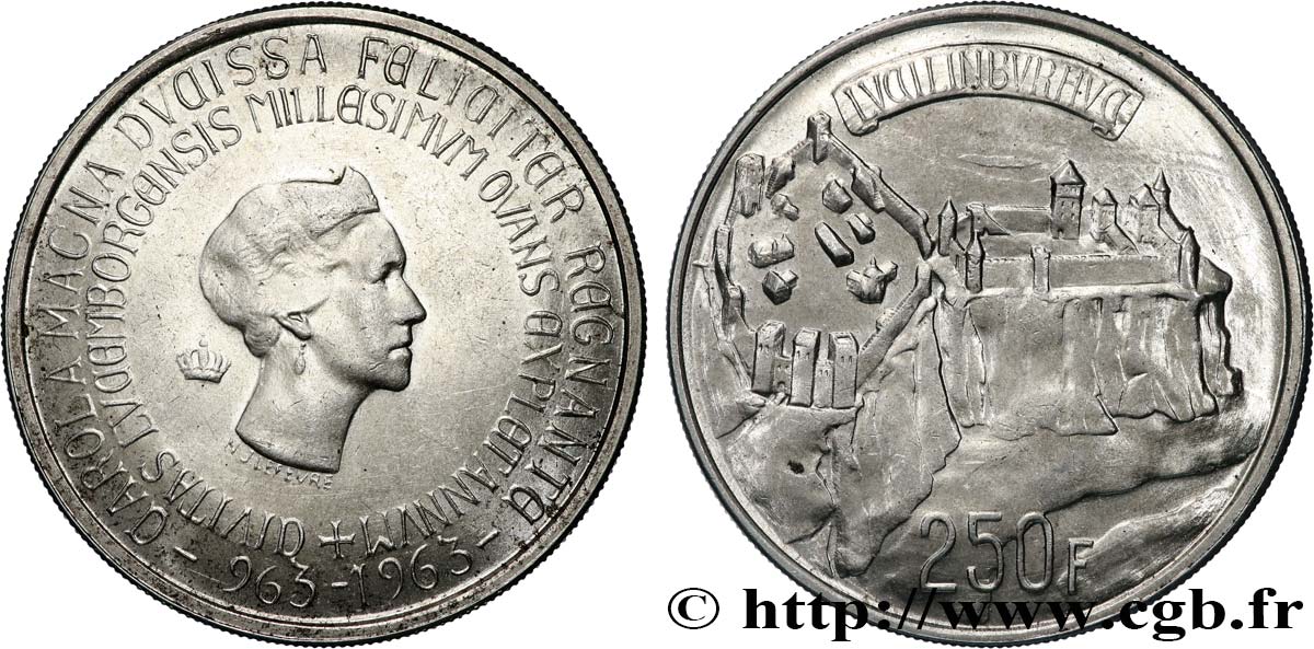 LUXEMBOURG 250 Francs millénaire de Luxembourg 1963  AU 