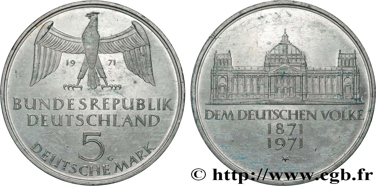 ALLEMAGNE 5 Mark Proof Centenaire du parlement allemand 1971 Karlsruhe SUP