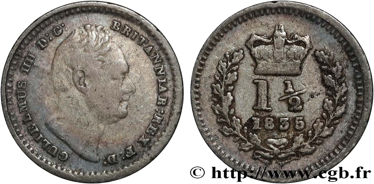 GRAN BRETAGNA - GUGUIELMO IV 1 1/2 Pence Guillaume IV 1835 Londres q.BB 