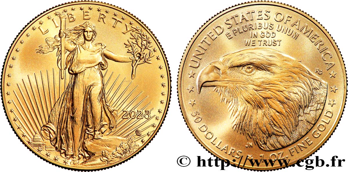 INVESTMENT GOLD 1 Oz - 50 Dollars  Liberty  2023 Philadelphie FDC 