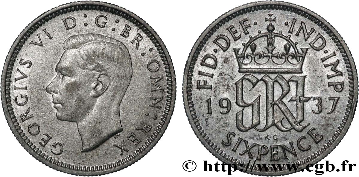 VEREINIGTEN KÖNIGREICH 6 Pence Georges VI 1937  SS 