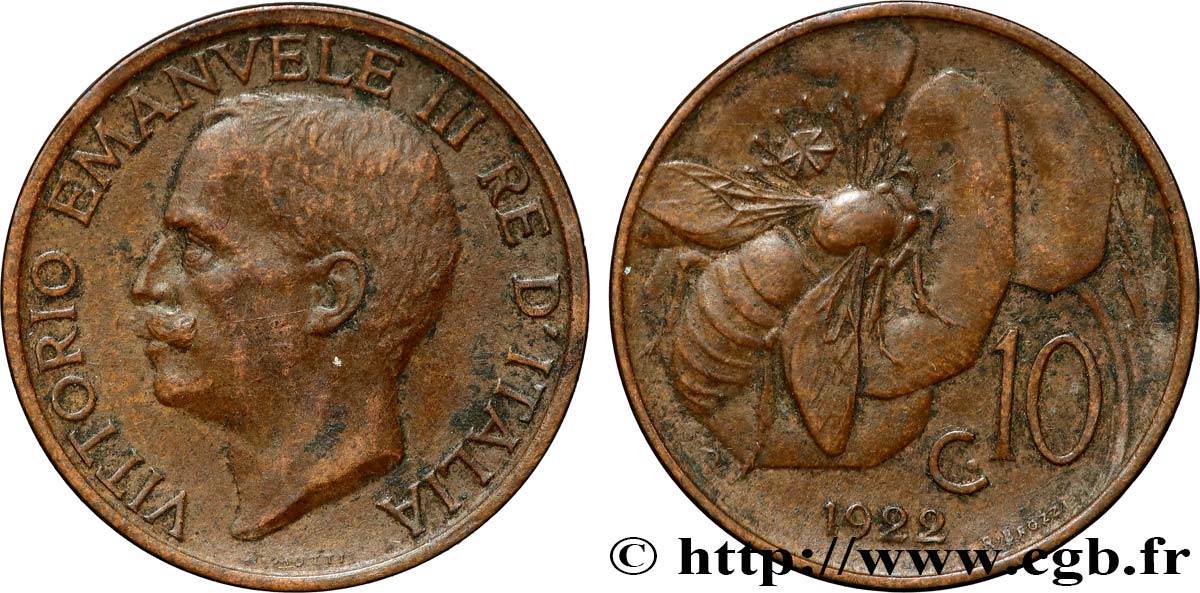 ITALIE 10 Centesimi Victor Emmanuel III 1922 Rome - R TTB