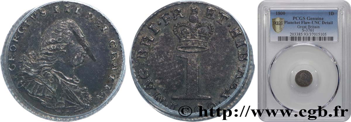 GROSSBRITANIEN - GEORG III. 1 Penny  1800  fST PCGS