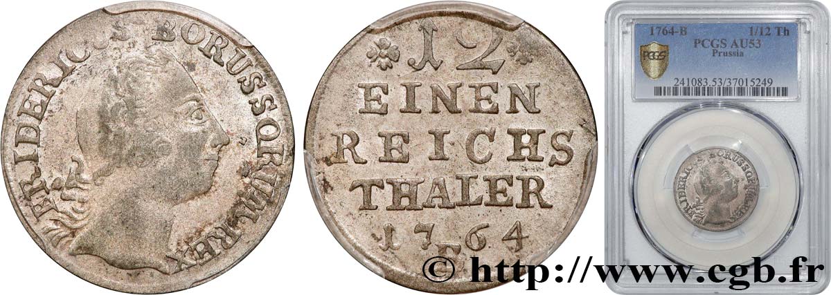 GERMANIA - PRUSSIA 1/12 Thaler Frédéric II 1764 Breslau BB53 PCGS