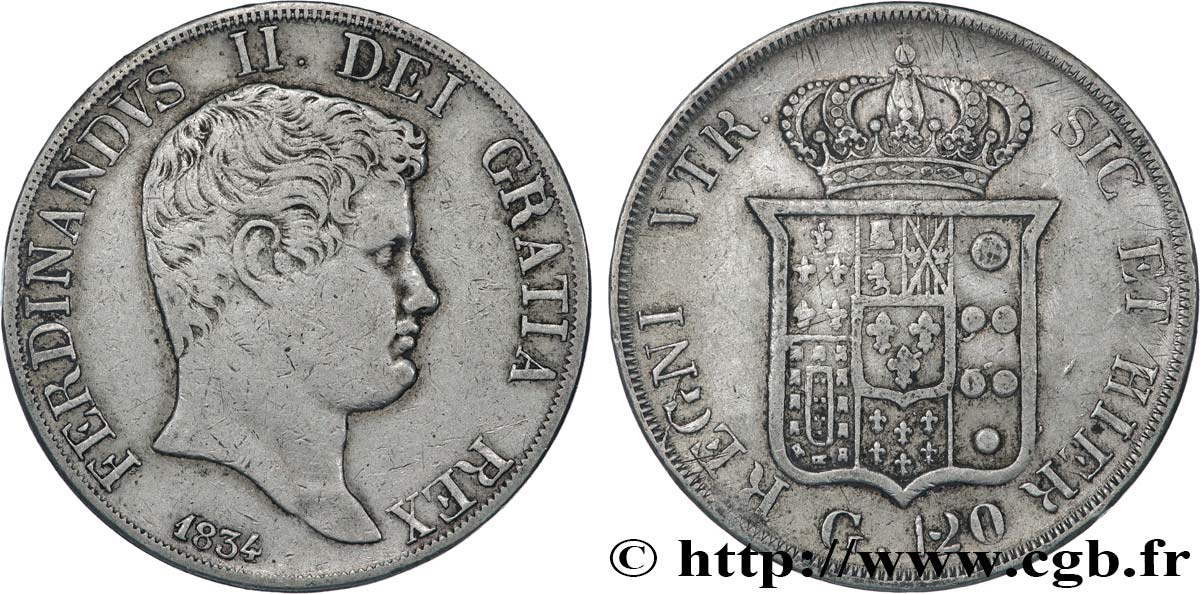 ITALIE - ROYAUME DES DEUX-SICILES - FERDINAND II 120 Grana  1834 Naples TB+/TTB 