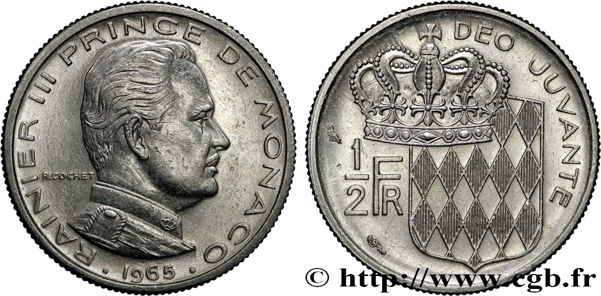 MONACO 1/2 Franc Rainier III 1965 Paris SUP