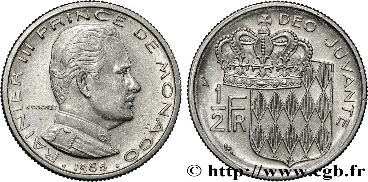 MONACO 1/2 Franc Rainier III 1965 Paris SUP