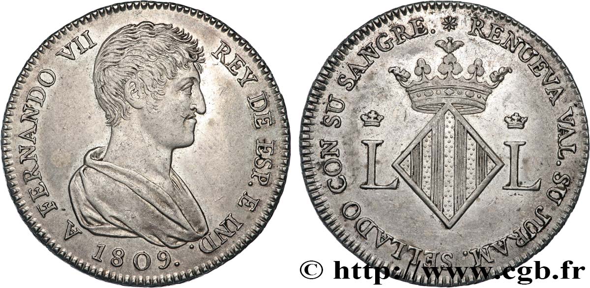 SPAIN - KINGDOM OF SPAIN - FERDINAND VII 2 Reales 1809 Valence AU 