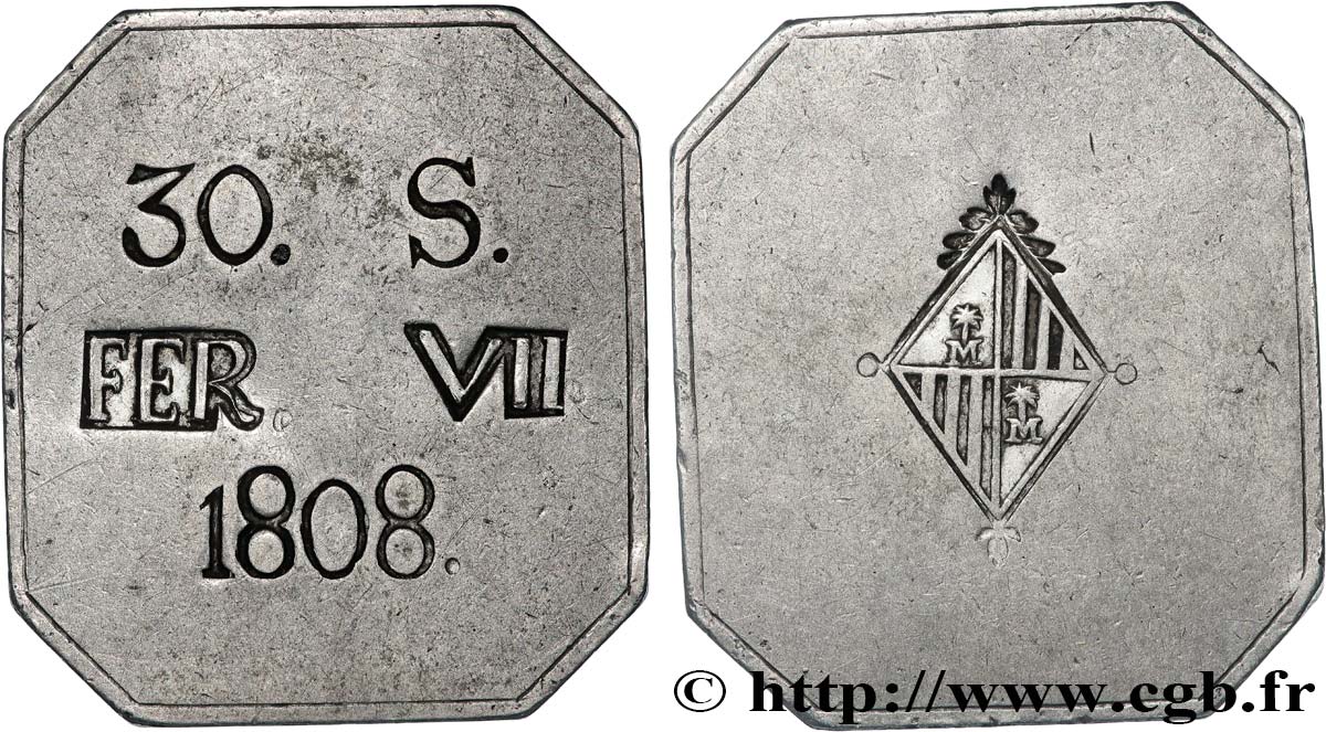 SPAGNA - ISOLE BALEARI 30 Sous Ferdinand VII 1808 Majorque BB 