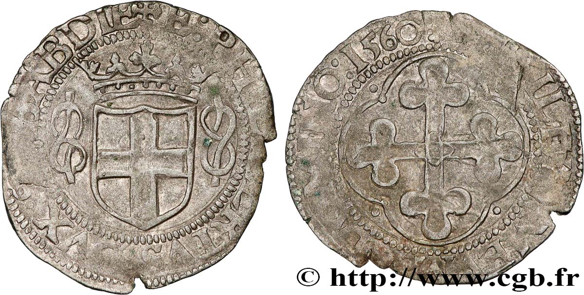SAVOY - DUCHY OF SAVOY - EMMANUEL-PHILIBERT Gros, 4e type (grosso, IV tipo) 1560  VF 