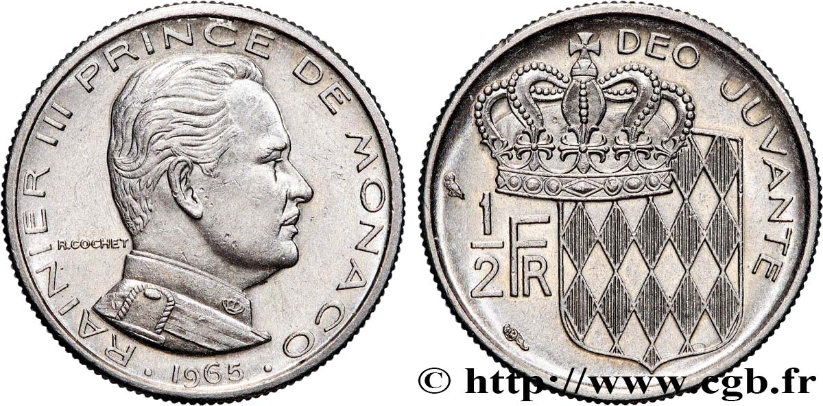 MONACO 1/2 Franc Rainier III 1965 Paris SUP