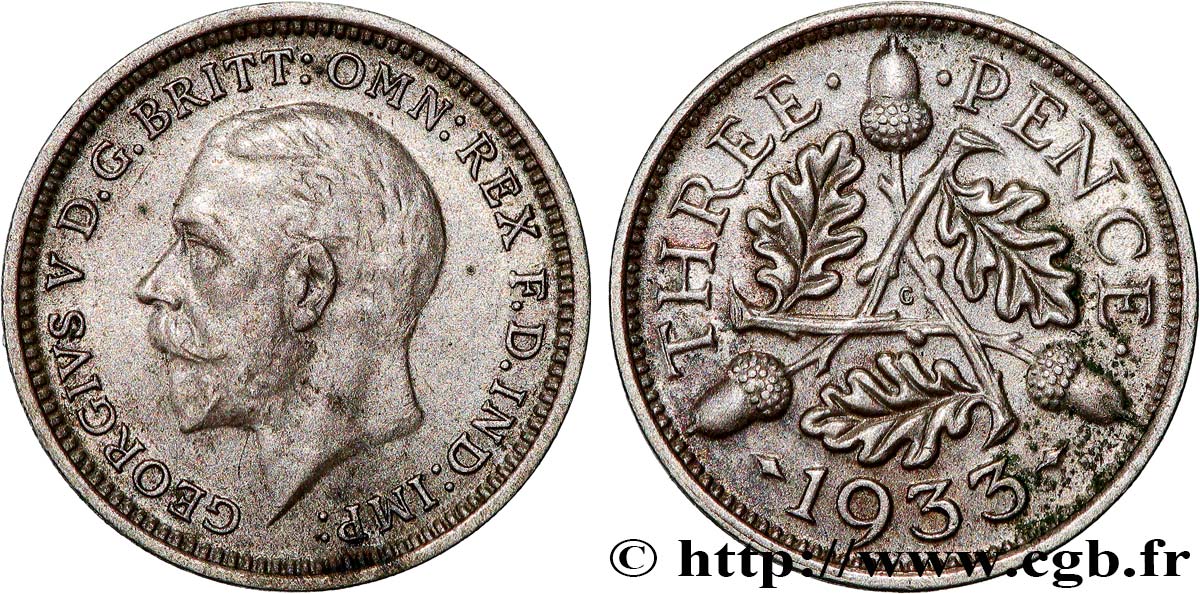 ROYAUME-UNI 3 Pence Georges V 1933  TTB 