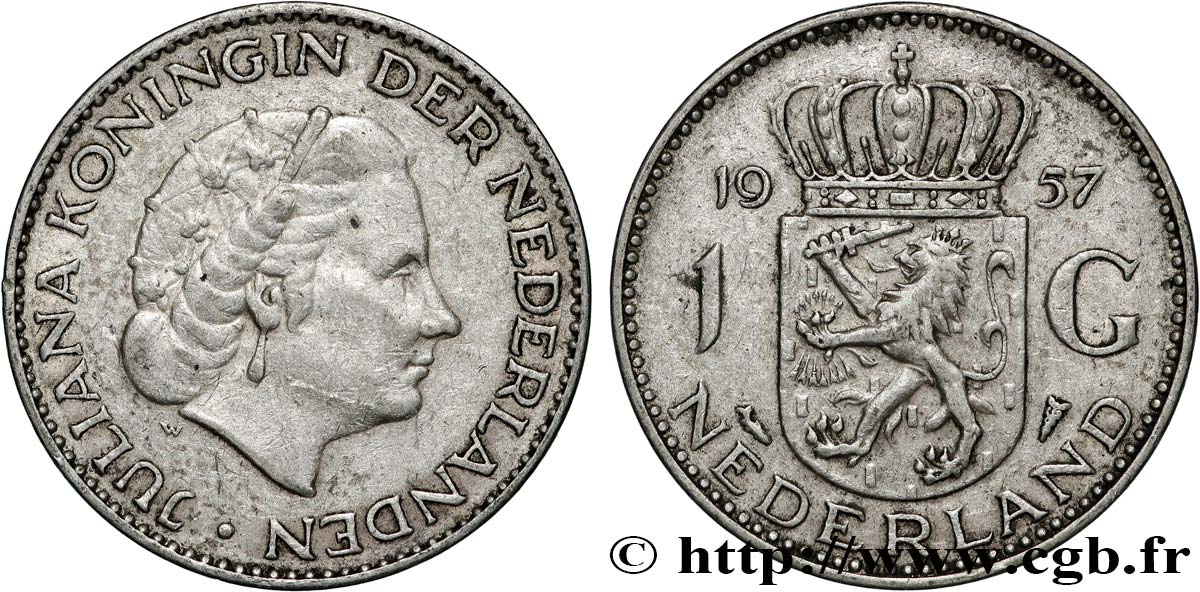 PAYS-BAS 1 Gulden Juliana 1957 TTB+