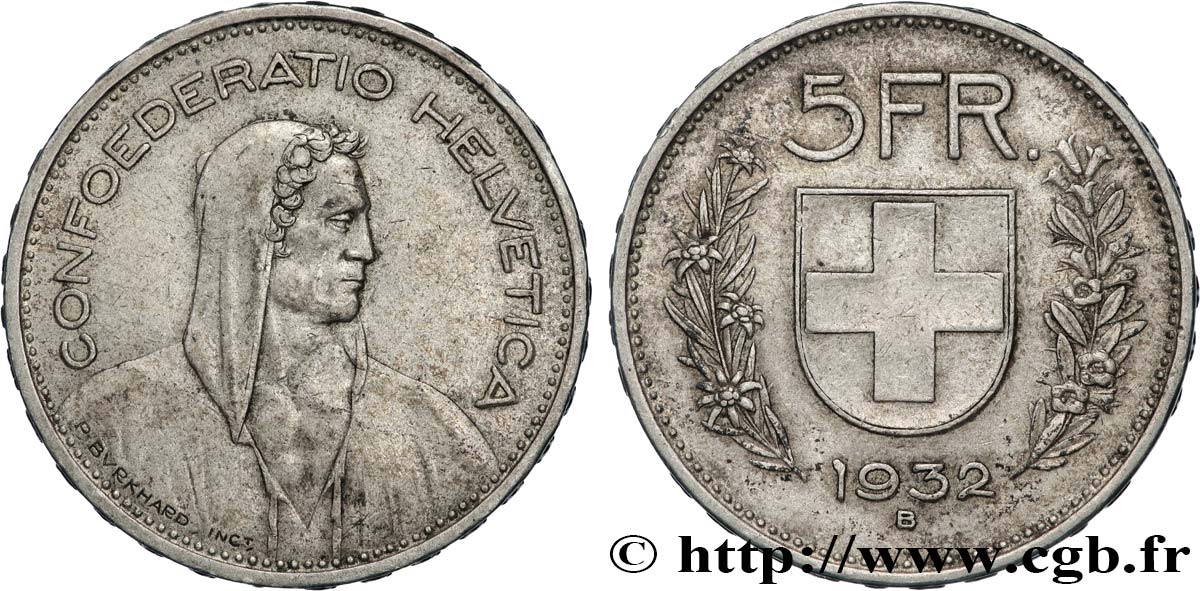 SUISSE 5 Francs Berger des Alpes 1932 Berne TTB