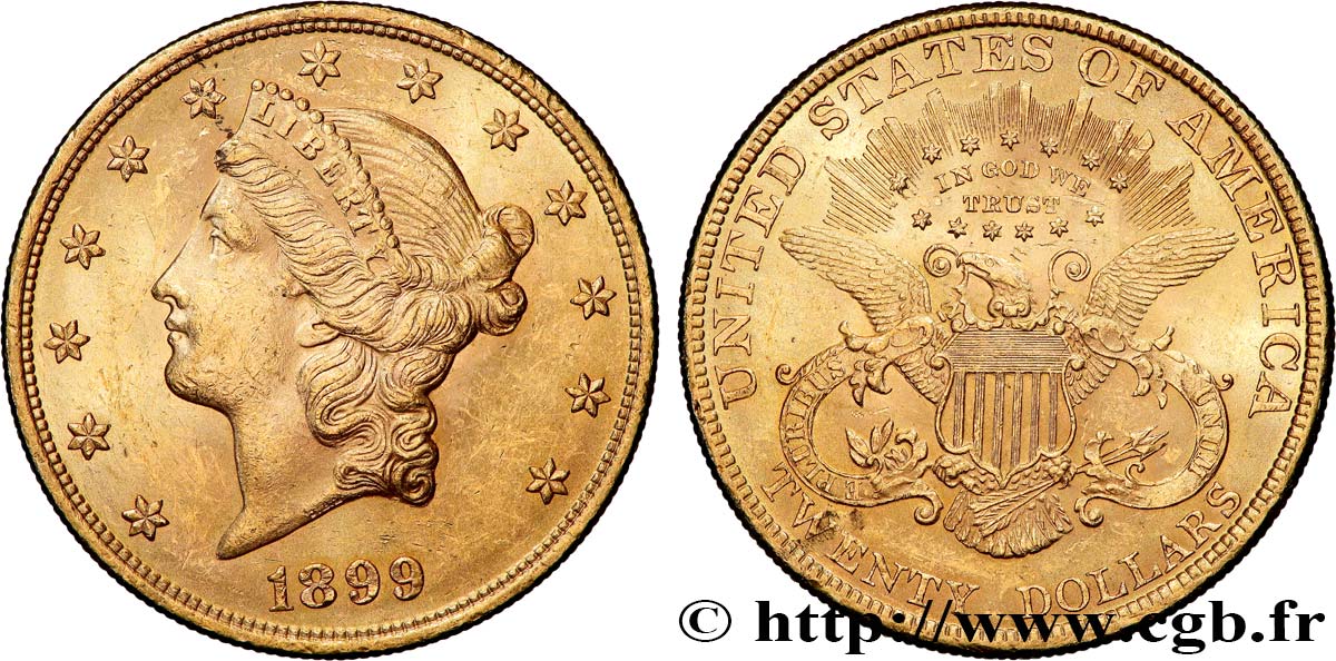 OR, PALLADIUM ET PLATINE INVESTISSEMENT 20 Dollars Liberty 1899 Philadelphie TTB