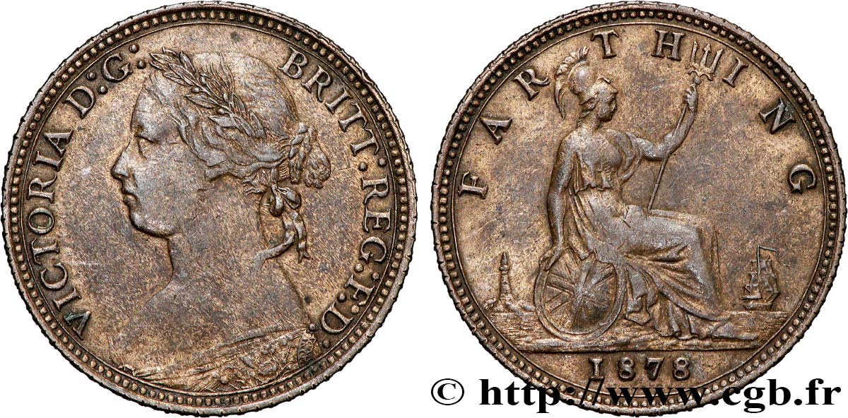 ROYAUME-UNI 1 Farthing Victoria “Bun Head” 1878 TTB