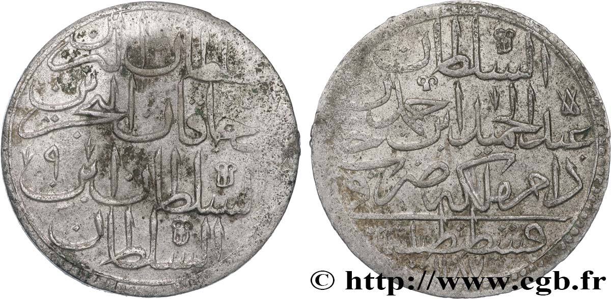 TURQUIE 2 Zolota (60 Para) AH 1187 an 9 au nom de Abdul Hamid I (1785) Constantinople TTB 