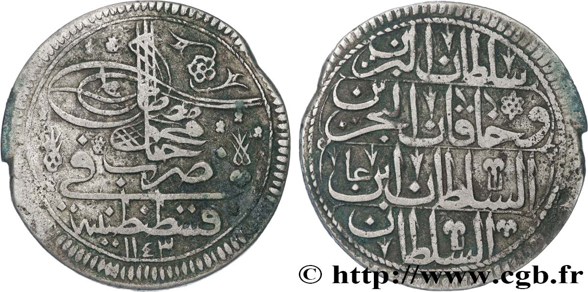 TURKEY 1 Kurush au nom de Mahmud Ier AH 1143  1730 Constantinople XF 