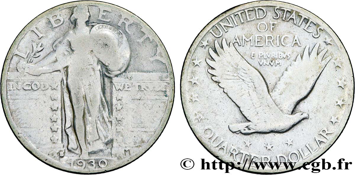 ÉTATS-UNIS D AMÉRIQUE 1/4 Dollar Liberté 1930 Philadelphie TB