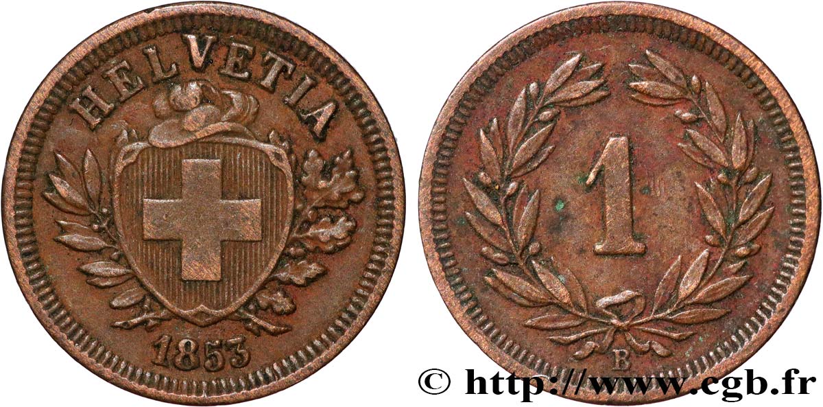SWITZERLAND 1 Centime (Rappen) 1853 Berne XF 