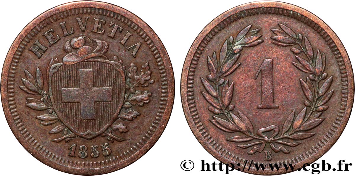 SWITZERLAND 1 Centime (Rappen) 1855 Paris XF 