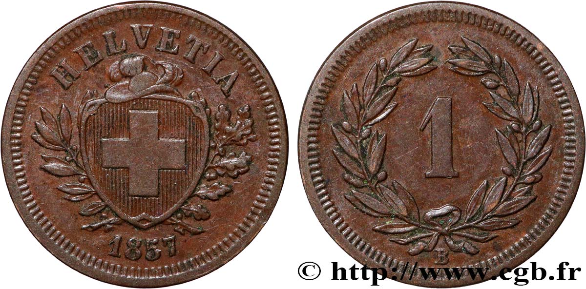 SWITZERLAND 1 Centime (Rappen) 1857 Berne AU 