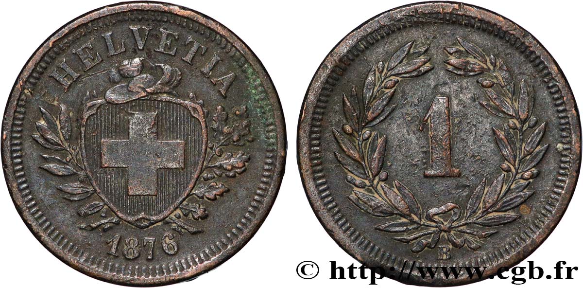 SWITZERLAND - HELVETIC CONFEDERATION 1 rappen 1876 Berne MBC