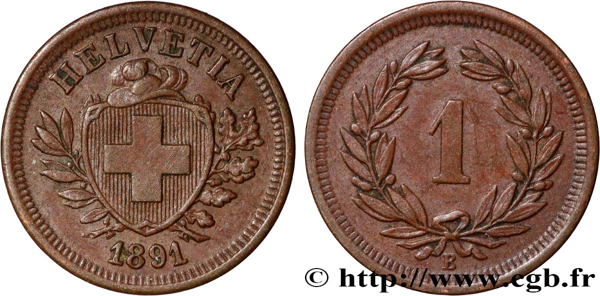 SUISSE 1 Centime (Rappen) 1891 Berne TTB+ 
