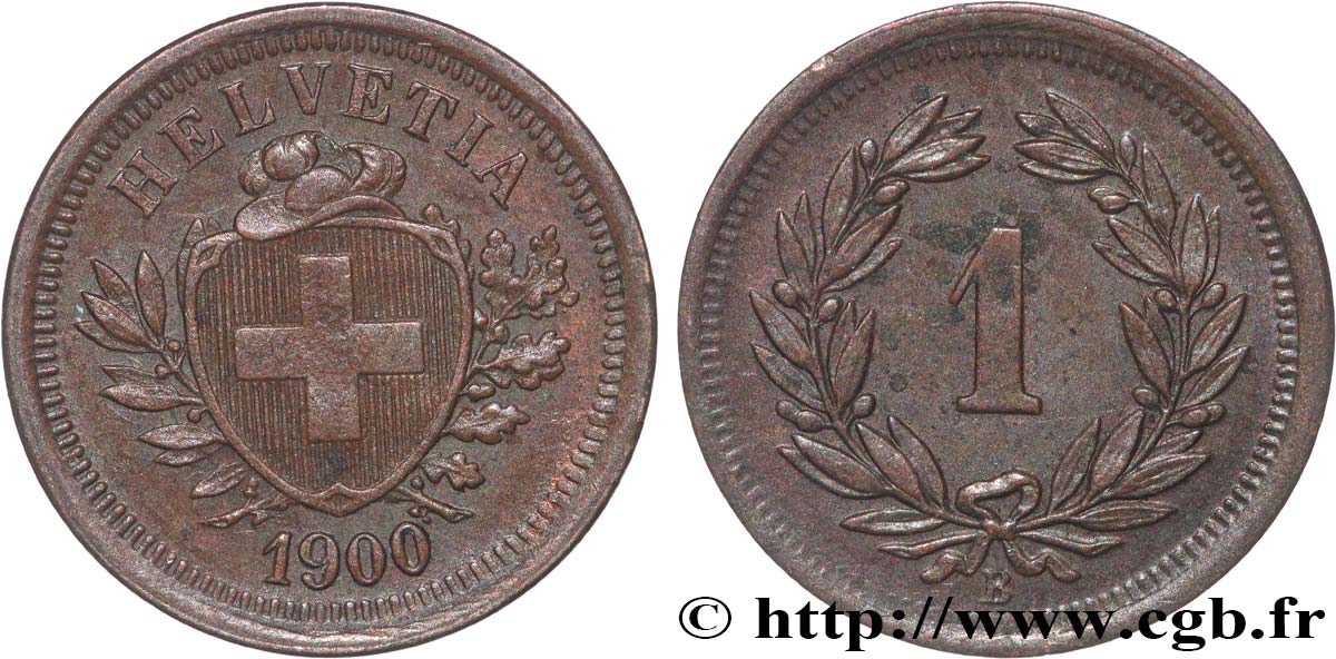 SWITZERLAND 1 Centime (Rappen) Croix Suisse 1900 Berne - B AU 