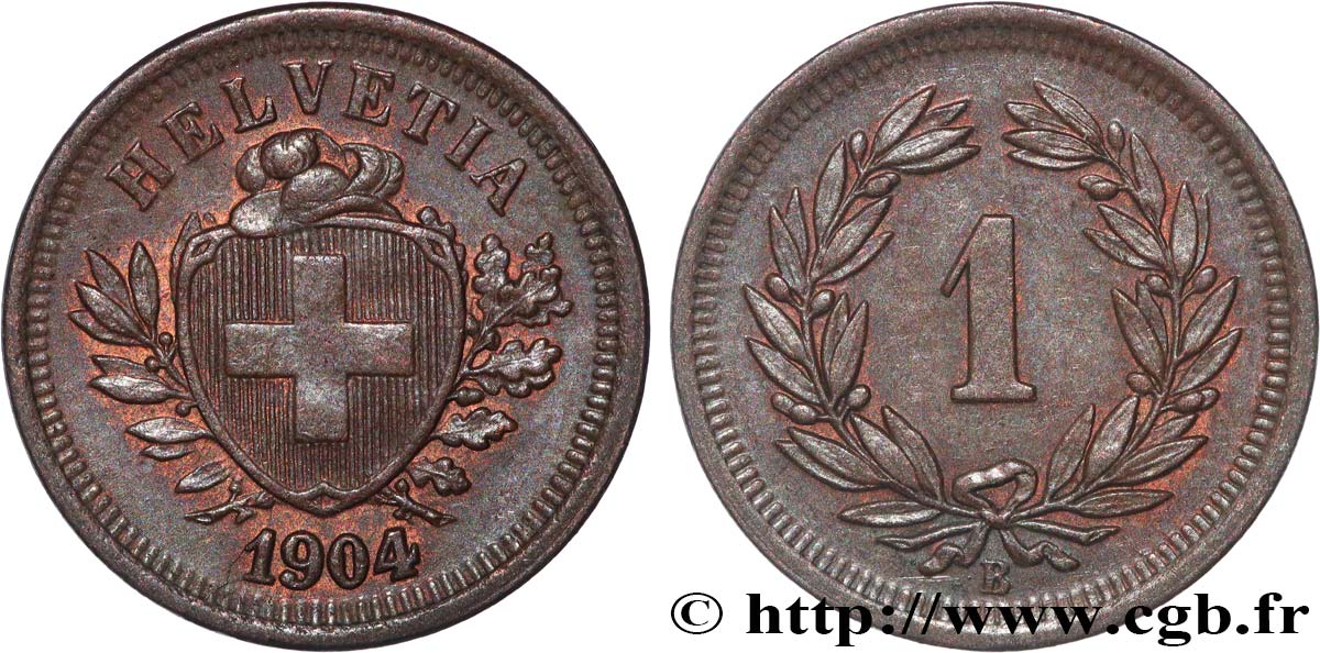 SUIZA 1 Centime (Rappen) Croix Suisse 1904 Berne - B EBC 