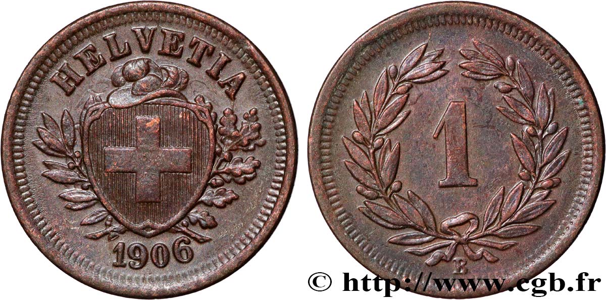SUISSE 1 Centime (Rappen) Croix Suisse 1906 Berne - B TTB+
