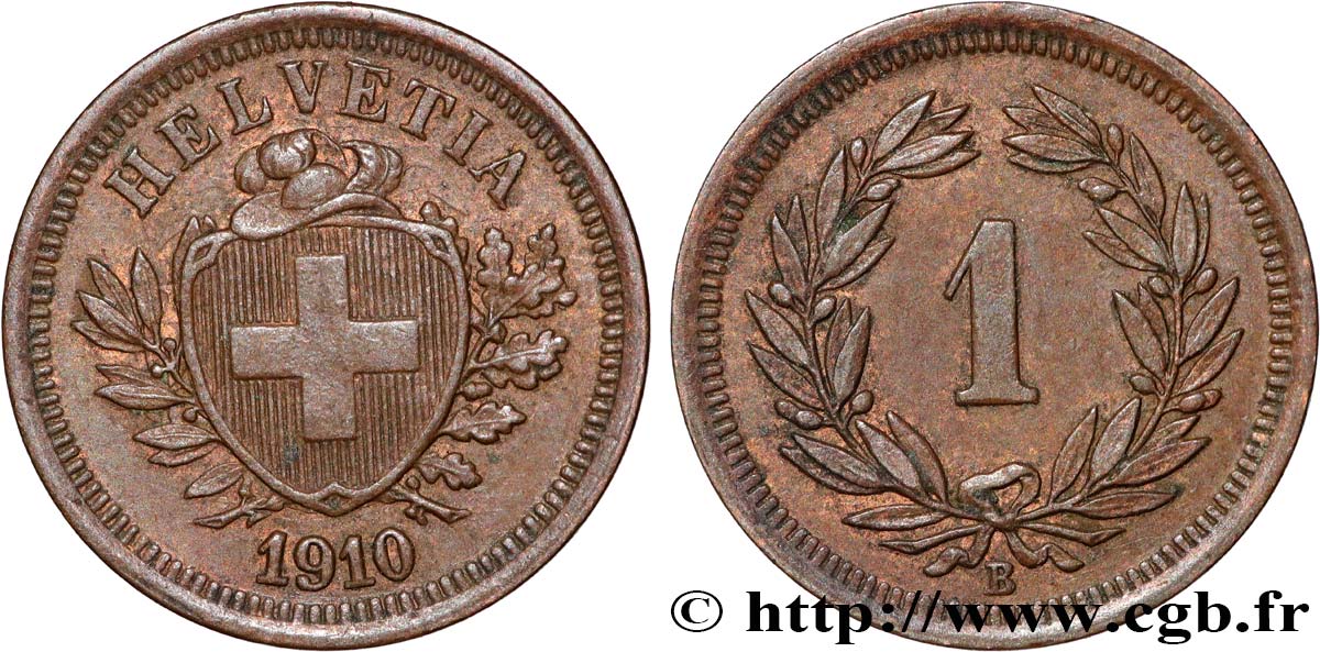 SUISSE 1 Centime (Rappen) Croix Suisse 1910 Berne TTB+