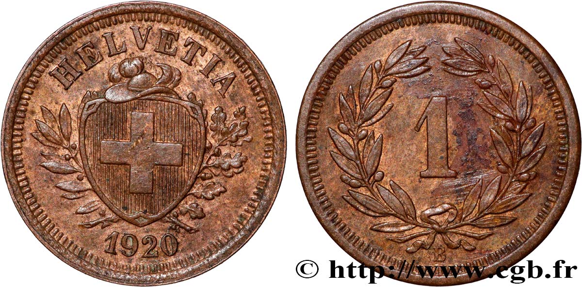 SCHWEIZ 1 Centime (Rappen) Croix Suisse 1920 Berne fVZ