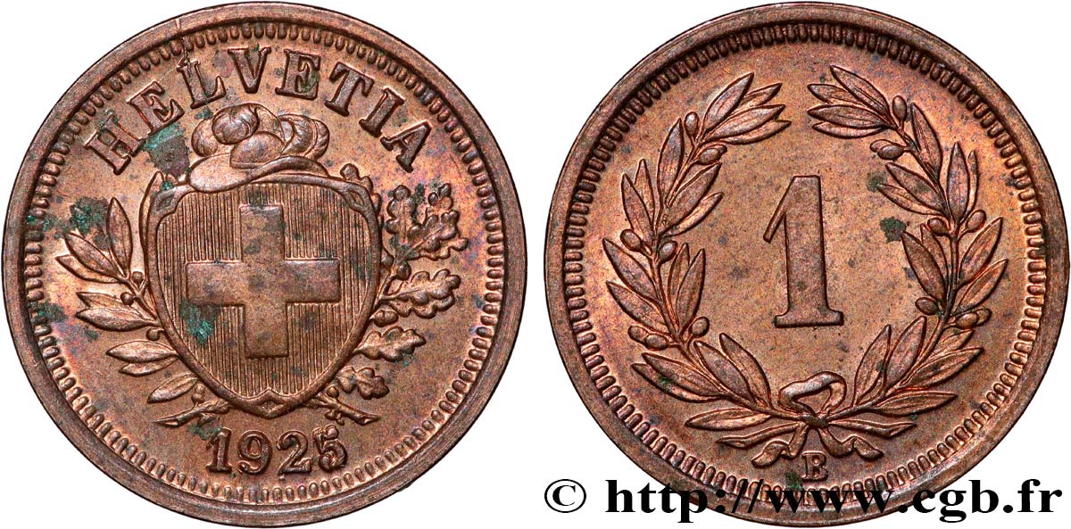 SUIZA 1 Centime (Rappen) Croix Suisse 1925 Berne EBC